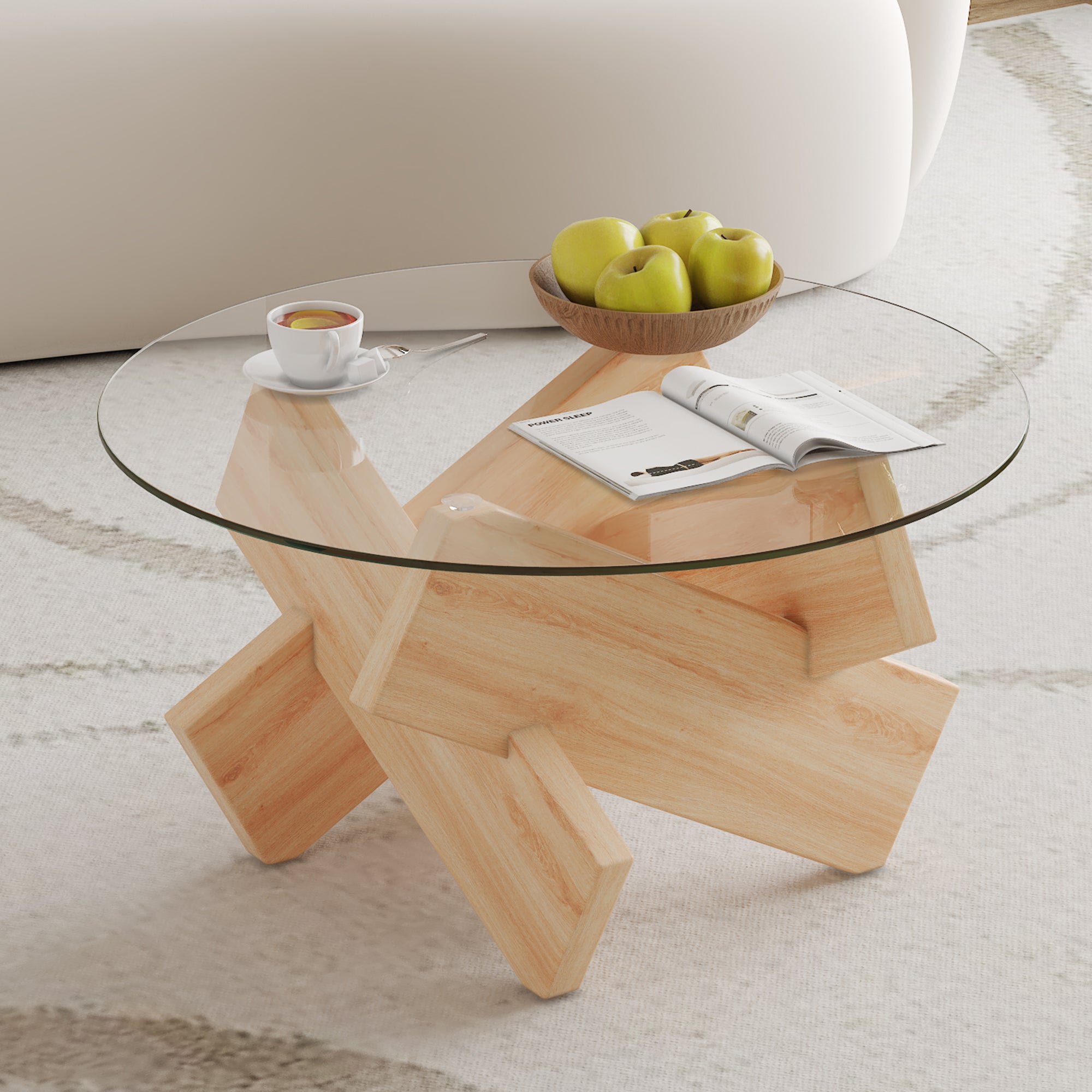 Modern Round Glass Coffee Table – 33.4" Tempered Glass Top with MDF