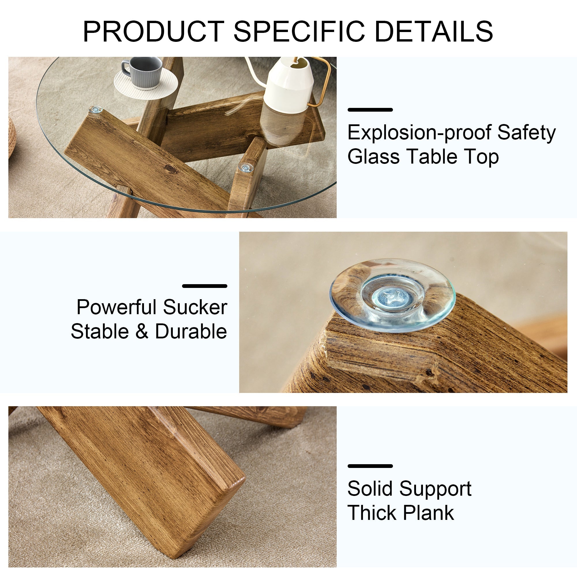 Modern Round Glass Coffee Table – 33.4" Tempered Glass Top with MDF