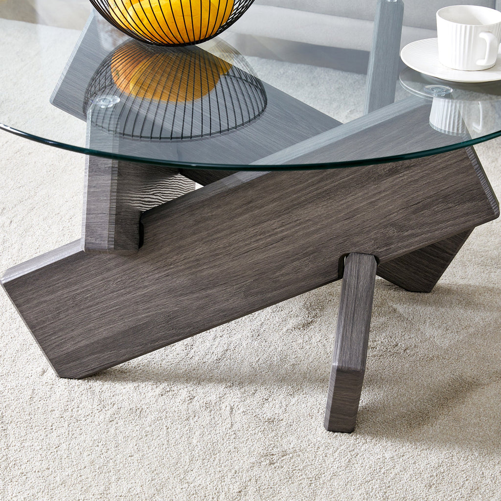 Modern Round Glass Coffee Table – 33.4" Tempered Glass Top with MDF