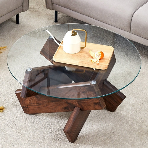 Modern Round Glass Coffee Table – 33.4" Tempered Glass Top with MDF