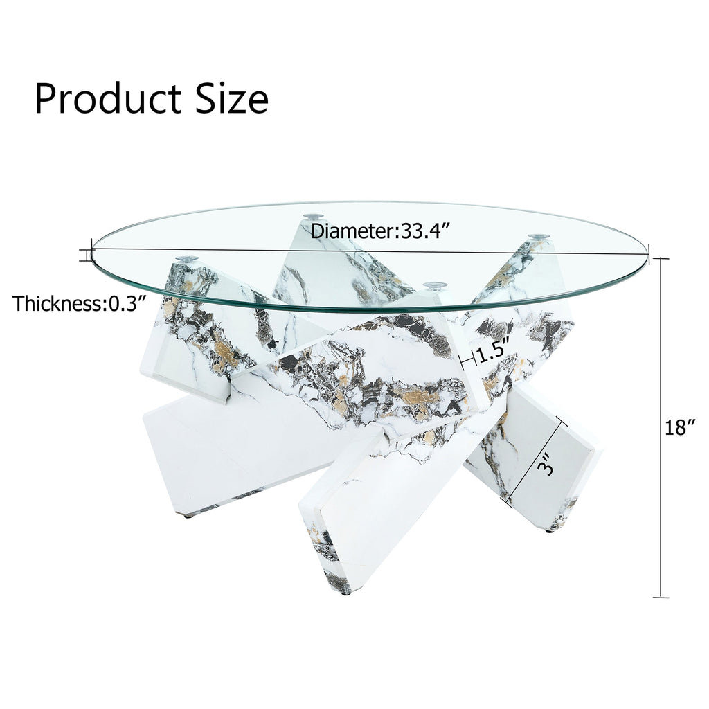 Modern Round Glass Coffee Table – 33.4" Tempered Glass Top with MDF