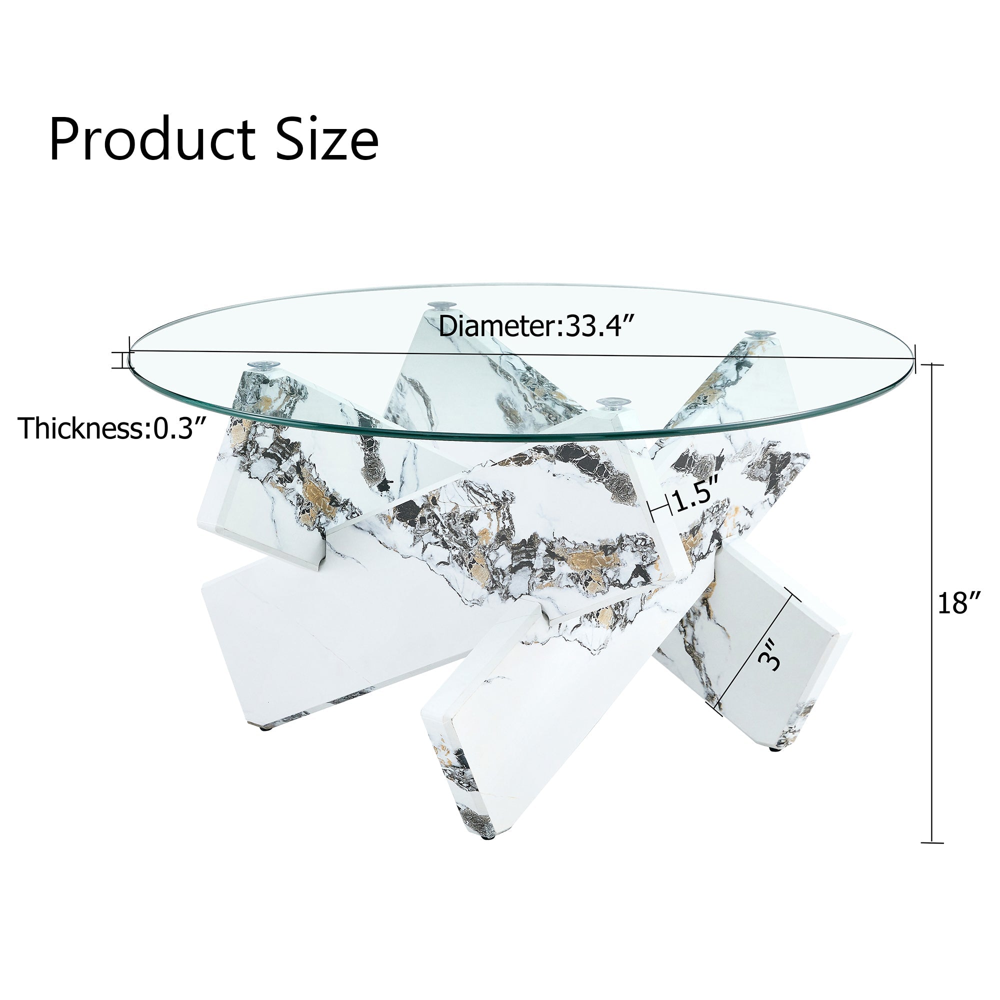 Modern Round Glass Coffee Table – 33.4" Tempered Glass Top with MDF
