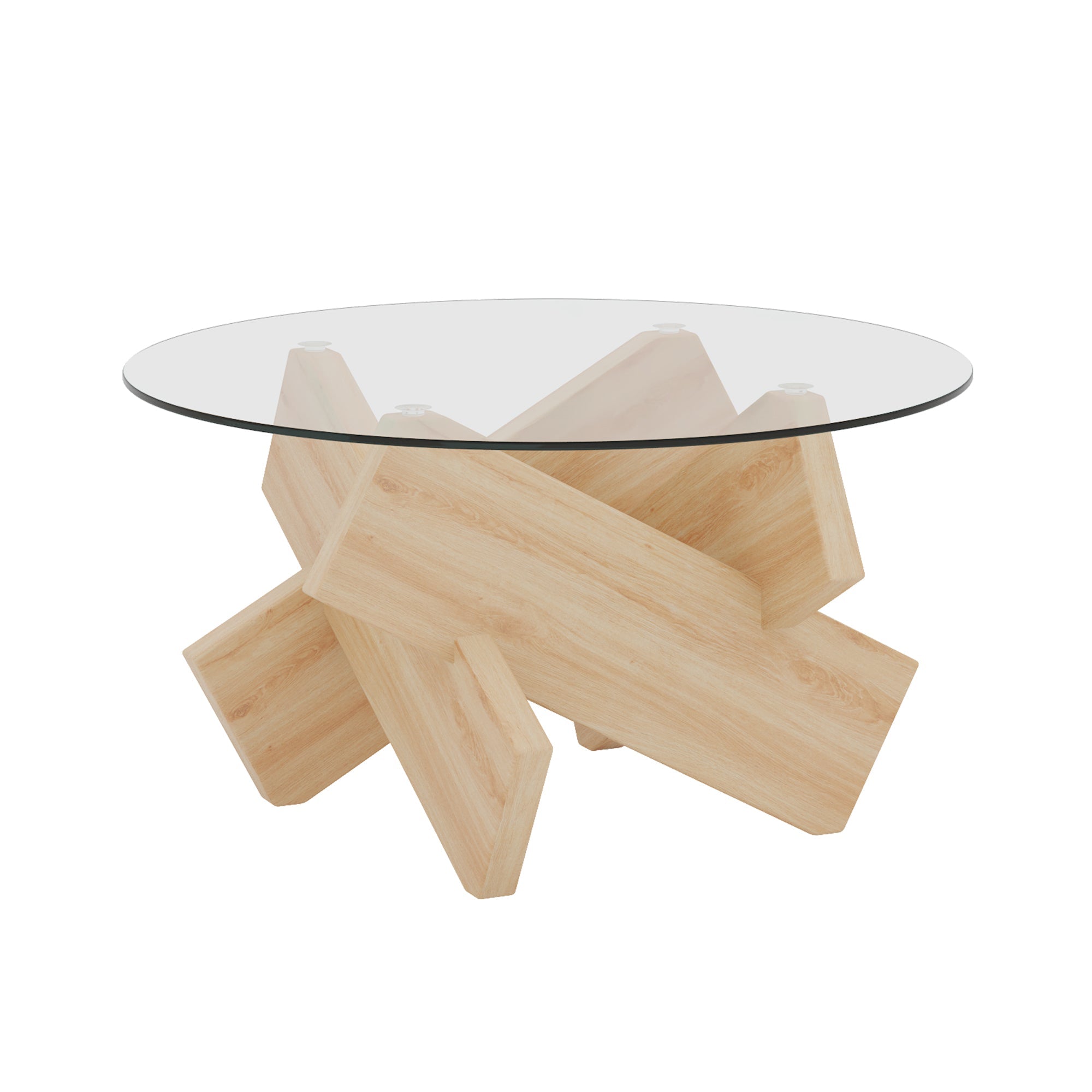 Modern Round Glass Coffee Table – 33.4" Tempered Glass Top with MDF