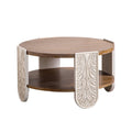 Carved Wooden Coffee Table, Retro End Table With Double-Layer Storage,