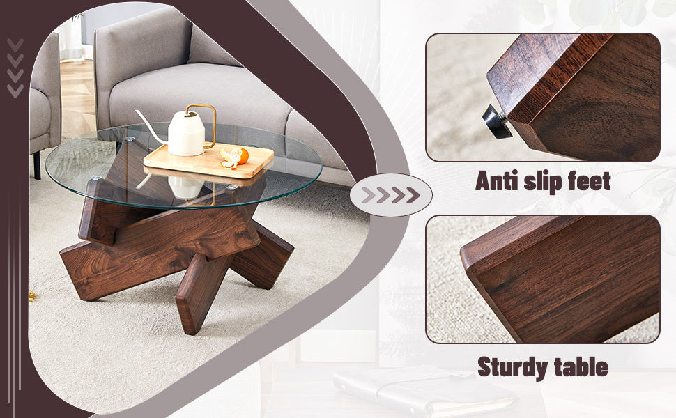 Modern Round Glass Coffee Table – 33.4" Tempered Glass Top with MDF
