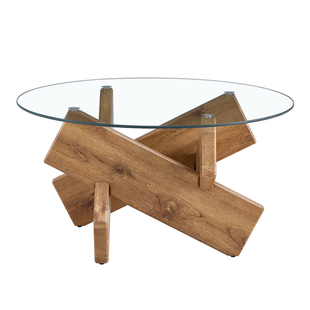 Modern Round Glass Coffee Table – 33.4" Tempered Glass Top with MDF