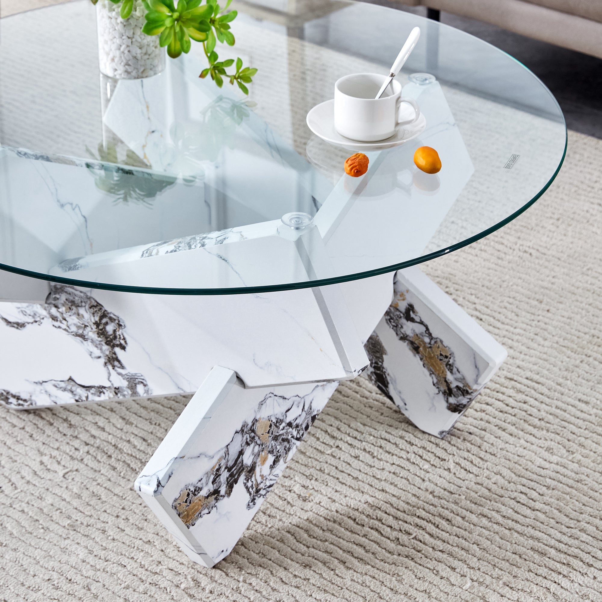 Modern Round Glass Coffee Table – 33.4" Tempered Glass Top with MDF
