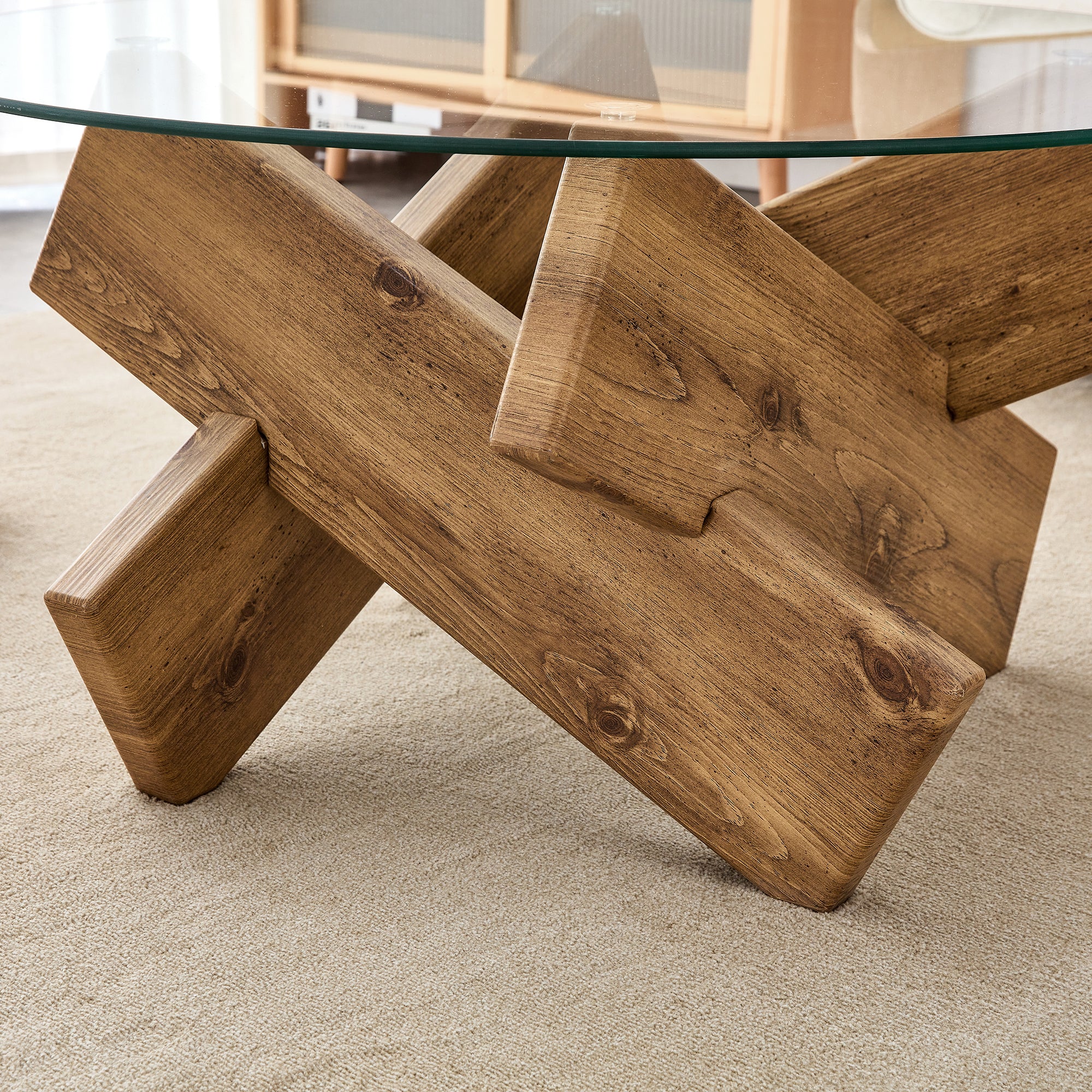 Modern Round Glass Coffee Table – 33.4" Tempered Glass Top with MDF