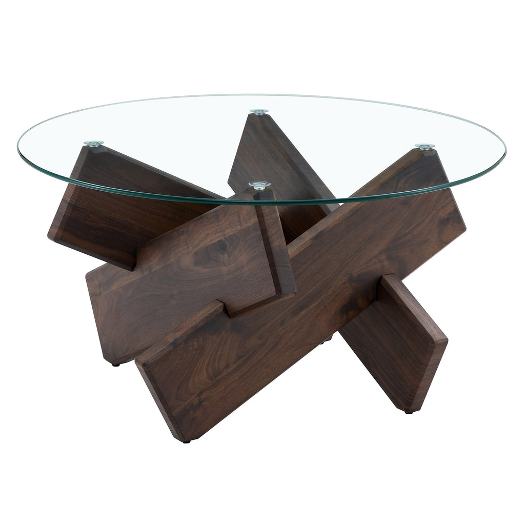 Modern Round Glass Coffee Table – 33.4" Tempered Glass Top with MDF