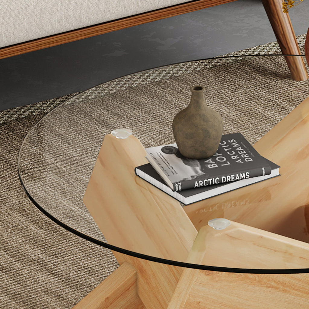 Modern Round Glass Coffee Table – 33.4" Tempered Glass Top with MDF